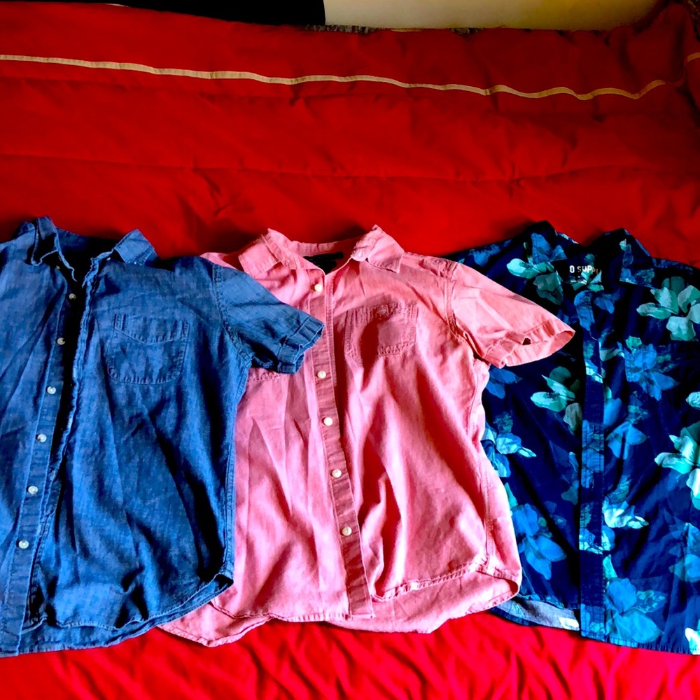 3 collared button down shirts.